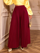 AOMEIDRESS Stylish Wine Pleated Split Wide Leg Pants Casual Wear