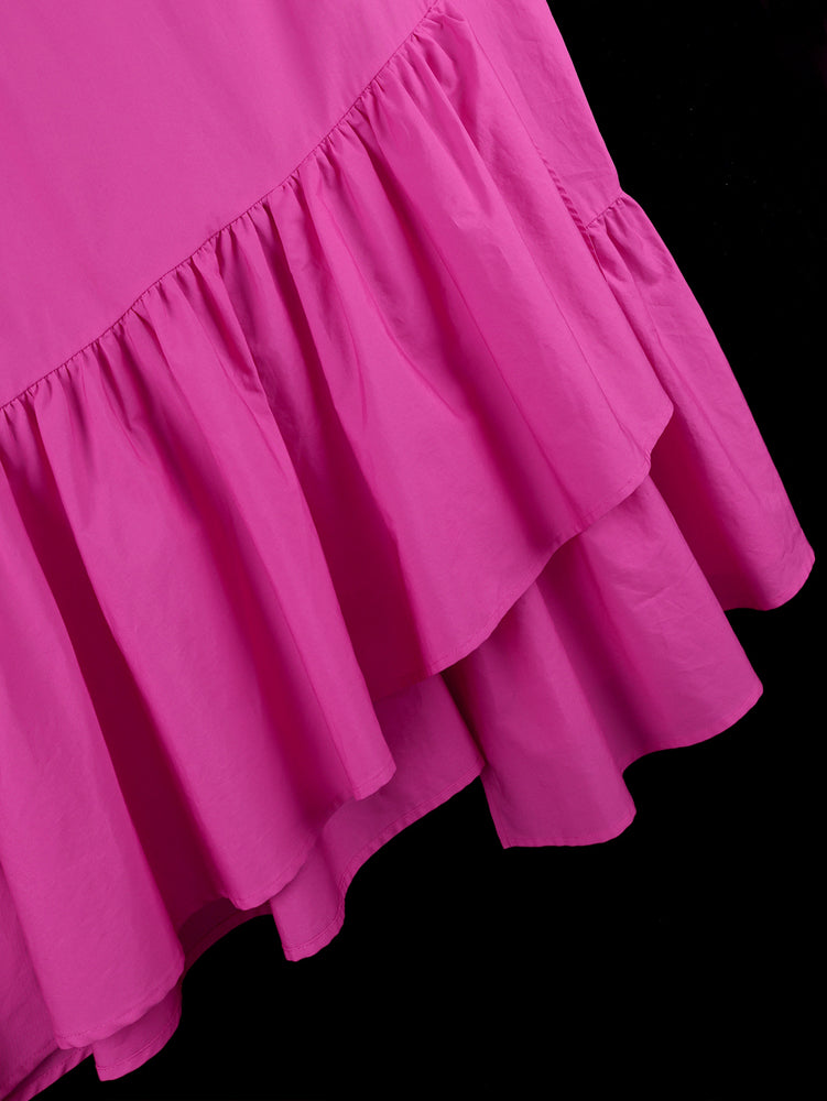 AOMEIDRESS Elegant Shirt Dress Lapel Long Sleeve Tie Waist Ruffle