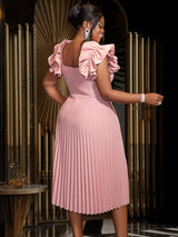 AOMEIDRESS A Line Pleated Dress Square Collar Sleeveless Ruffles