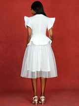 AOMEIDRESS White Bridal Shower Outfit A Line Midi tulle Dresses