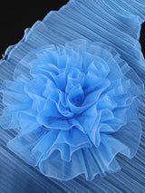 AOMEIDRESS Sheer Blue Mesh Top with 3D Floral Applique Wide Sleeves