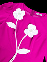 AOMEIDRESS Women Party Shirt O Neck 3D Flower Long Sleeve Peplum Top