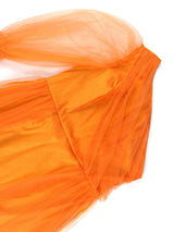Orange Evening Dresses One Shoulder Irregular See Through Sheer Long Sleeve