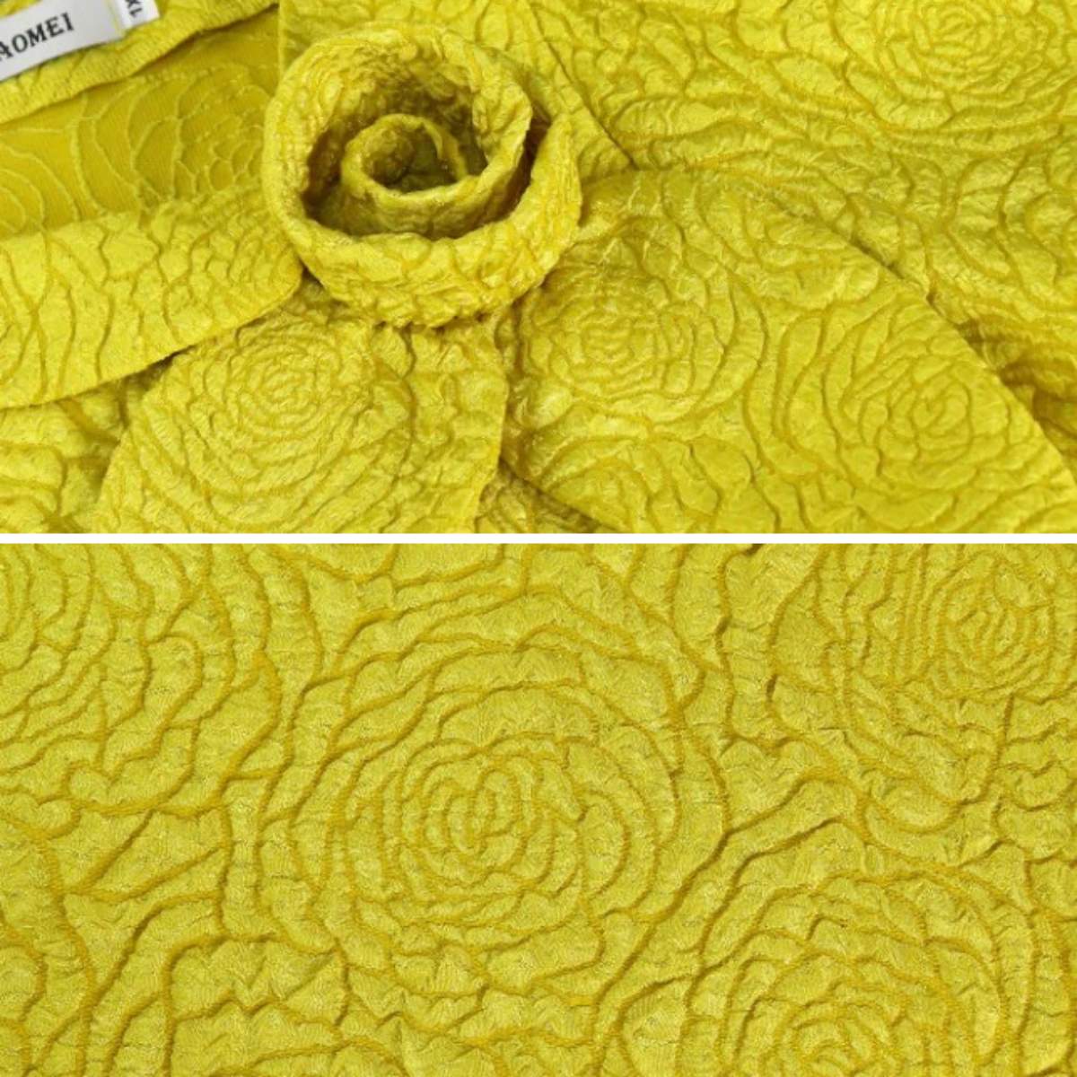 AOMEIDRESS Yellow Jacquard A Line Dresses 3D Flower Short Puff Sleeve