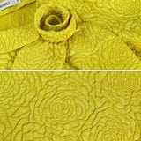 AOMEIDRESS Yellow Jacquard A Line Dresses 3D Flower Short Puff Sleeve