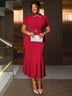 AOMEIDRESS Elegant Red Mermaid Church Party Dress With Waist Belt