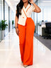 AOMEIDRESS Colorblock Jumpsuit V Neck Short Sleeve Wide Leg Pants