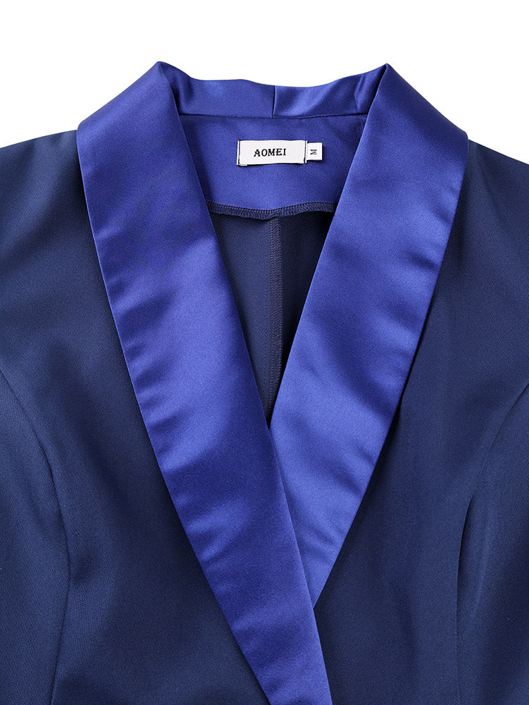 AOMEIDRESS Blazer Dress Turn Down Collar Short Sleeves Button Office