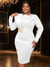 AOMEIDRESS Elegant Midi Embroidery Church Dress Long Sleeve O Neck