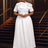 AOMEIDRESS Rose Pleated Dress O Neck Short Sleeves Big Bow High Waist White / S