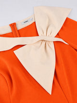 AOMEIDRESS Colorblock Mermaid Dress Irregular Bow Neck Long Sleeves