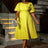 Jacquard Dresses A Line 3D Yellow Flower Short Puff Sleeve Yellow / S