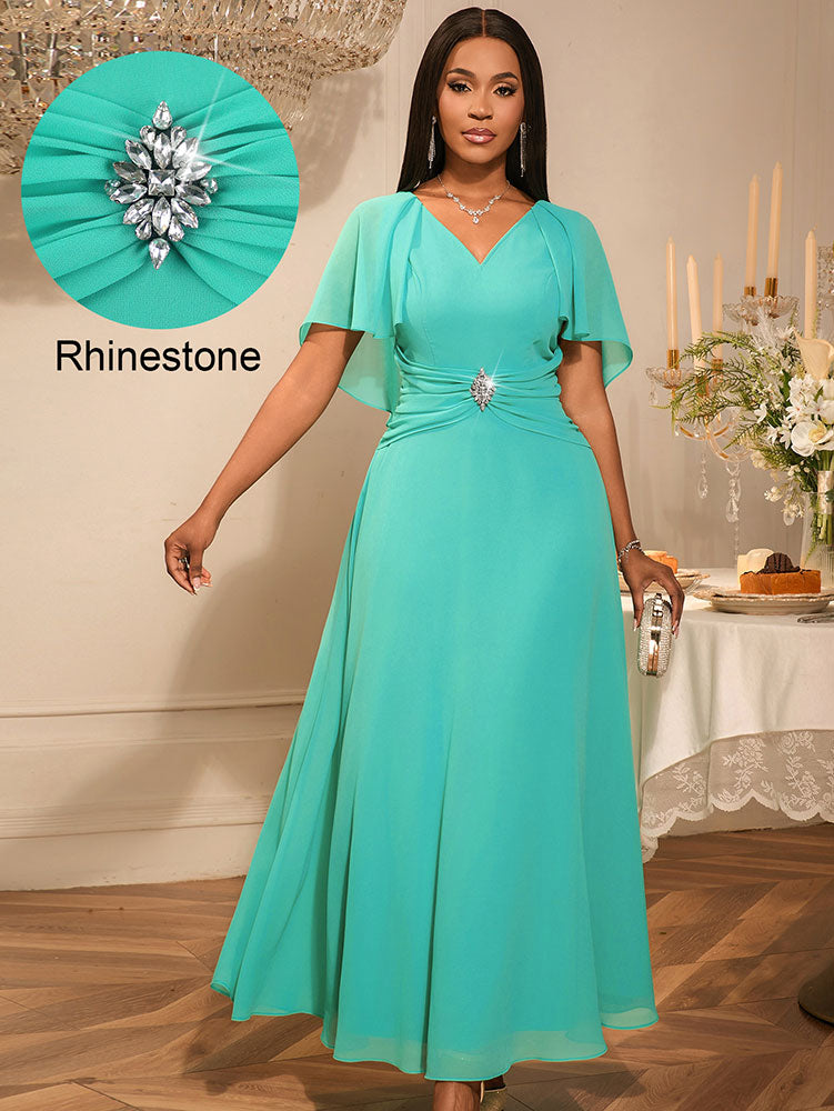 AOMEIDRESS Elegant A Line Chiffon Dress V Neck Butterfly Sleeve Gowns