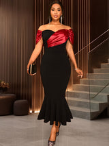 AOMEIDRESS Black Mermaid Bow Off Shoulder Dress For Evening Party