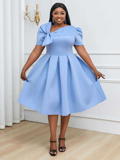 AOMEIDRESS Elegant A Line Wedding Guests Dress With A Bow Puff Sleeve