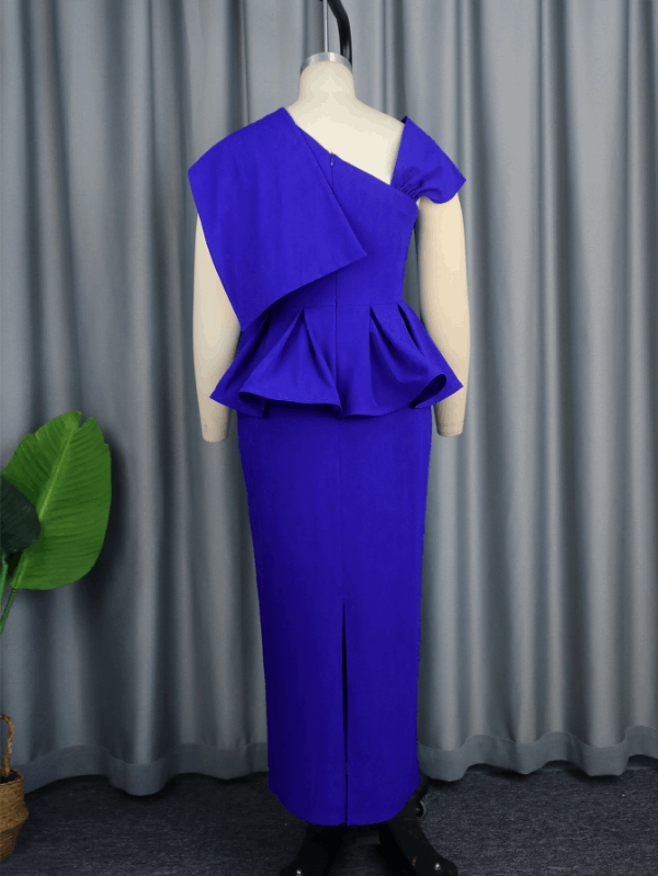 AOMEI Asymmetrical Bow Peplum Waist Maxi Dress