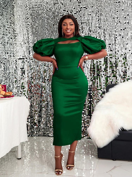 Green One-piece Pencil Dress for Dinner