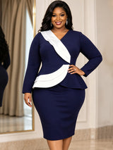 AOMEIDRESS Women Bodycon Dress V Neck Long Sleeve Ruffle Peplum