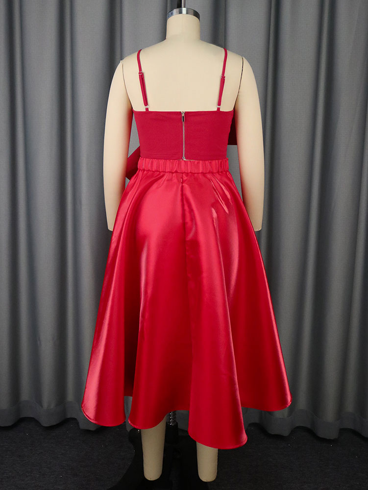 AOMEIDRESS Satin Two Piece Set Crop Halter Top  Layered Cake Skirt