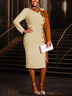 AOMEIDRESS Bodycon Colorblock Party Dress With 3D Flower Long Sleeve