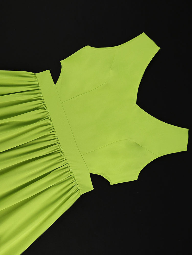 AOMEIDRESS A Line Maxi Party Dress Sleeveless Cut Out Ruffle Design