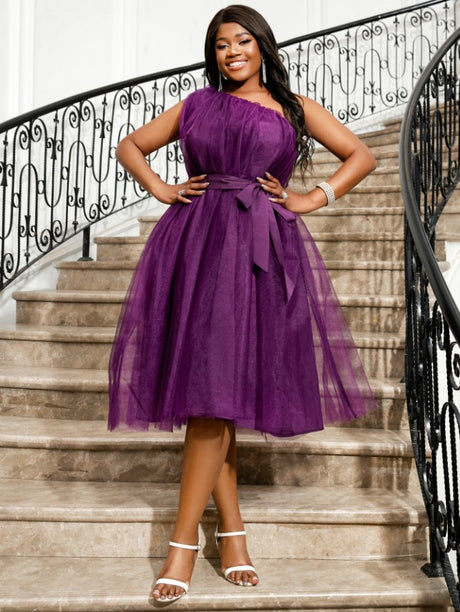 purple one shoulder dress for women 