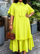 AOMEIDRESS Women Loose Long Dresses Ruffles Hem Africa Solid Church