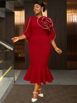 AOMEIDRESS Bodycon Red Mermaid Dress with 3D Flower for Wedding Party Red / S