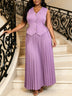 AOMEIDRESS Women Elegant 2 Piece Set V Neck Vest Top Pleated Skirt