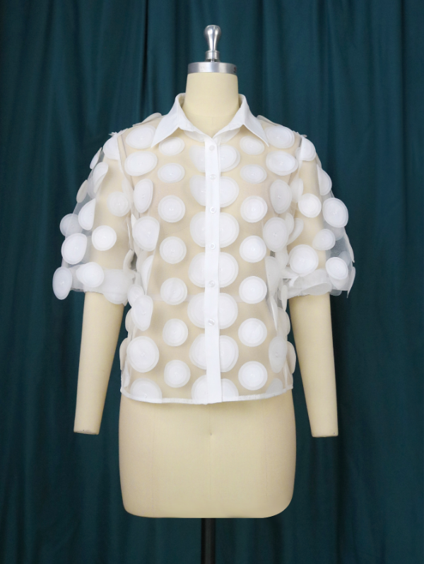 AOMEI White Turn Down Collar See Through Shirt