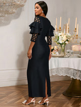 AOMEIDRESS Black Jacquard Lace Bodycon Dress Evening Cocktial Gowns