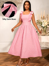 AOMEIDRESS Elegant Jacquard A Line Party Dress Square Collar With Bow
