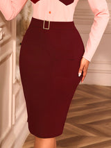 AOMEIDRESS Elegant Women Pencil Skirt High Waist Office Ladies Wear