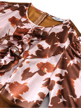AOMEIDRESS Women Printed Dress Ruffle O Ncek Puff Sleeve Peplum Belt