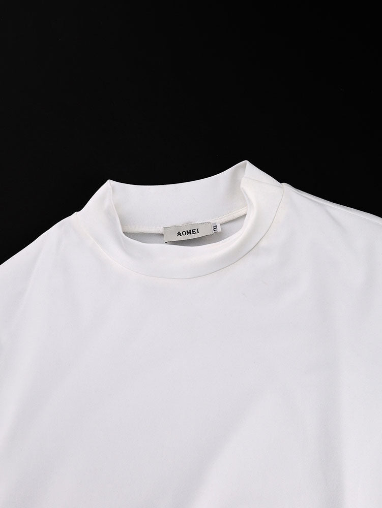 AOMEIDRESS Elegant White Tops Half High Neck with Long Flare Sleeve