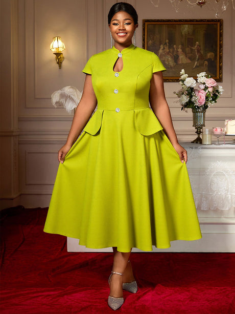 AOMEIDRESS Elegant A Line Dress Keyhole Neck Peplum Church Tea Party Green / L