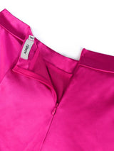 AOMEI Women‘s Fuchsia Elastic Satin Flare Pants Shiny