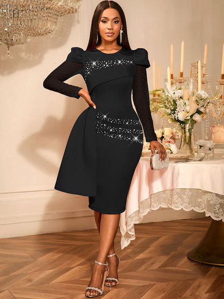 AOMEIDRESS Elegant Wedding Guest Party Dress With Beading Lace Sleeve