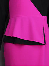 AOMEIDRESS Elegant Women Colorblock Dress V Neck Long Sleeve Peplum