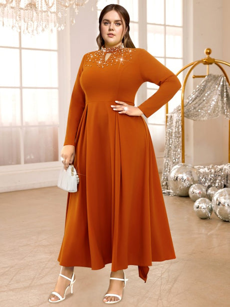 beading long sleeve maxi dress