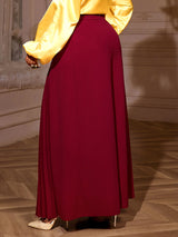 AOMEIDRESS Stylish Wine Pleated Split Wide Leg Pants Casual Wear