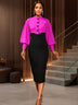 AOMEIDRESS Elegant Color Block Dress with Puff Sleeve For Party Office