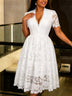 AOMEIDRESS Lace Midi A-line Dress V Neck Short Sleeve Wedding Party