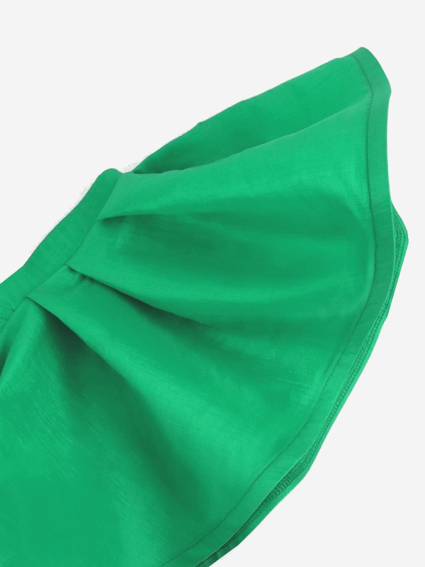 AOMEI Green Midi Peplum Ruffles Shiny Dress