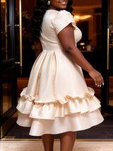 AOMEIDRESS Princess Dress Sweetheart Neck Short Sleeve Ruffle Layered