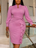 AOMEIDRESS Package Hip Dress Stand Collar Long Puff Sleeves Ruffle