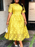 AOMEIDRESS Elegant A Line Lace Dress O Neck Hollow Out Short Sleeves