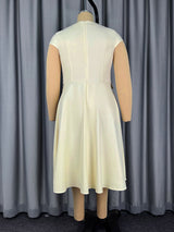 AOMEIDRESS A Line Dress V Neck Short Sleeves Fitted Waist Pleated Hem
