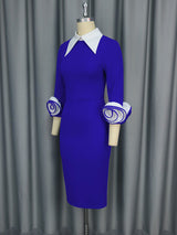 AOMEIDRESS Elegant Colorblock Dress  Long Sleeve Office Church Wear