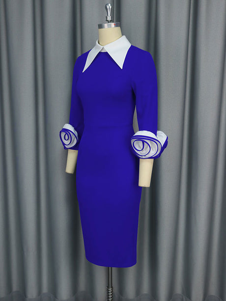 AOMEIDRESS Elegant Colorblock Dress  Long Sleeve Office Church Wear